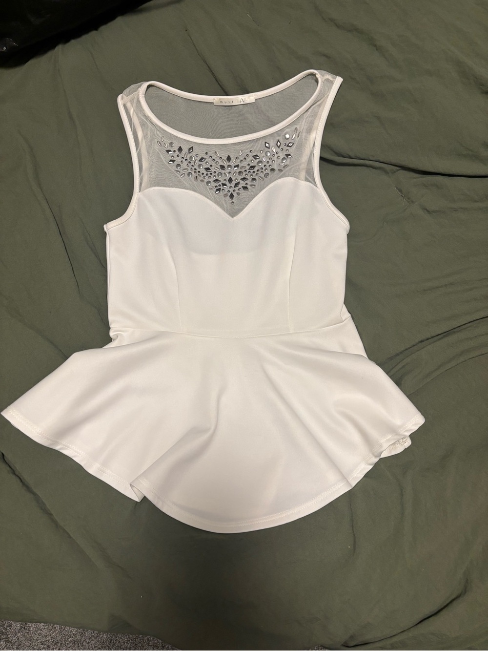 Must Have White Mesh Yoke Peplum Tank Top